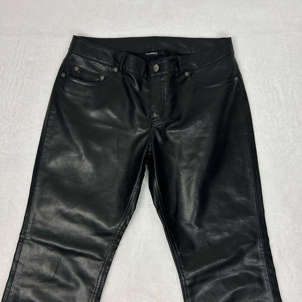 Express Pants Womens 7/8 Black Faux Vegan Leather Straight Leg Y2K Style